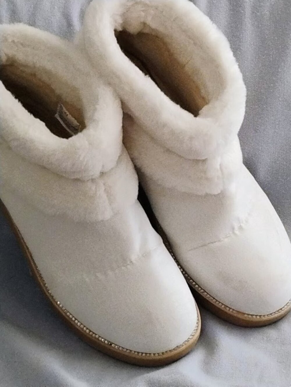 bebe Women's Faux Suede Sherpa Trim Pull-On Winter Boots - Cream Sz 9